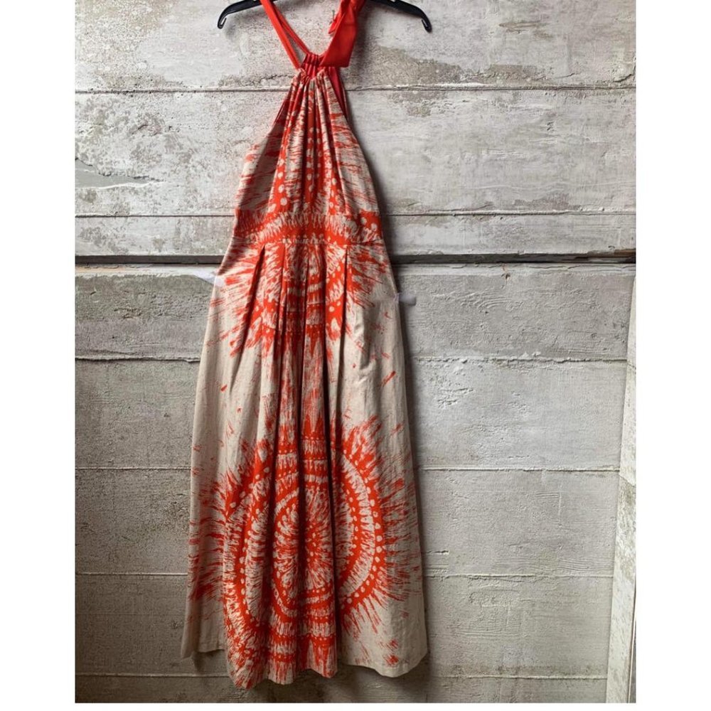 11. Eva Franco Halter Mini Orange and Cream Breathable Summer Dress